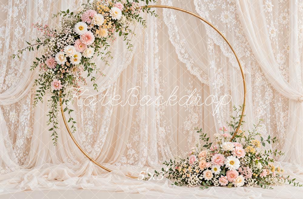 Kate Romantic Wedding Floral Hoop Lace Drapery Printed Backdrop Designed by Emetselch