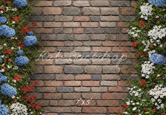 Kate Summer Floral Brick Floor Printed Backdrop Designed by Kate Image