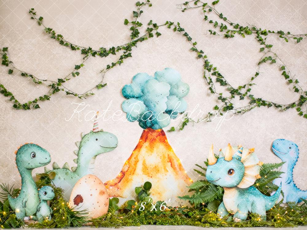 Kate Cake Smash Dinosaur Volcano Jungle Vines Printed Backdrop Designed by Megan Leigh Photography