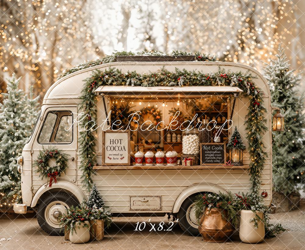 Kate Christmas White Hot Cocoa Truck Garland Printed Backdrop Designed by Emetselch