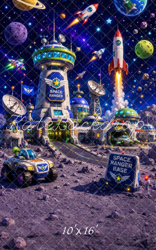 Kate Sweep Fantasy Space Rockets Planets Lunar Base Printed Backdrop Designed by Megan Leigh Photography