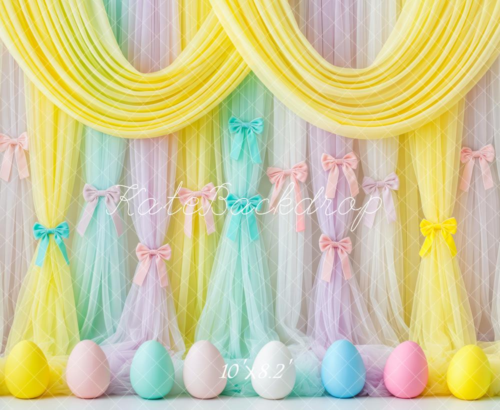 Kate Easter Pastel Eggs Bows Yellow Curtains Backdrop Designed by Patty Roberts