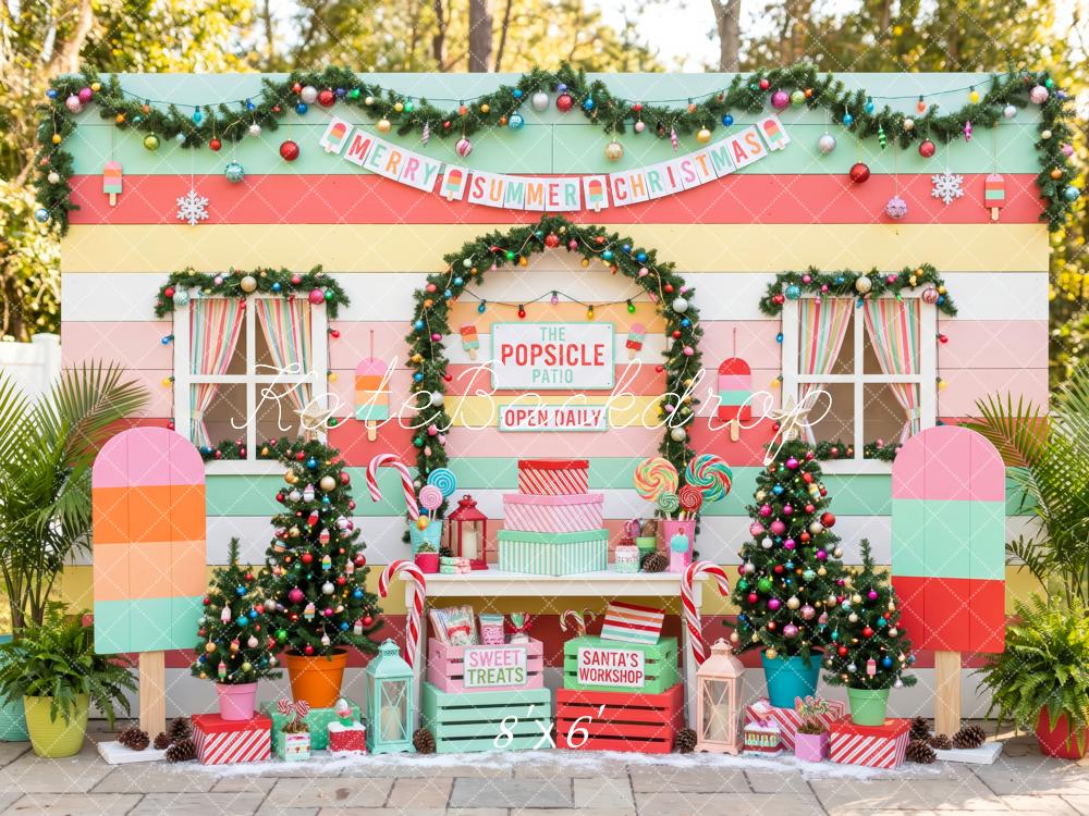 Kate Christmas Summer Popsicle Patio Candy Trees Printed Backdrop Designed by Patty Roberts
