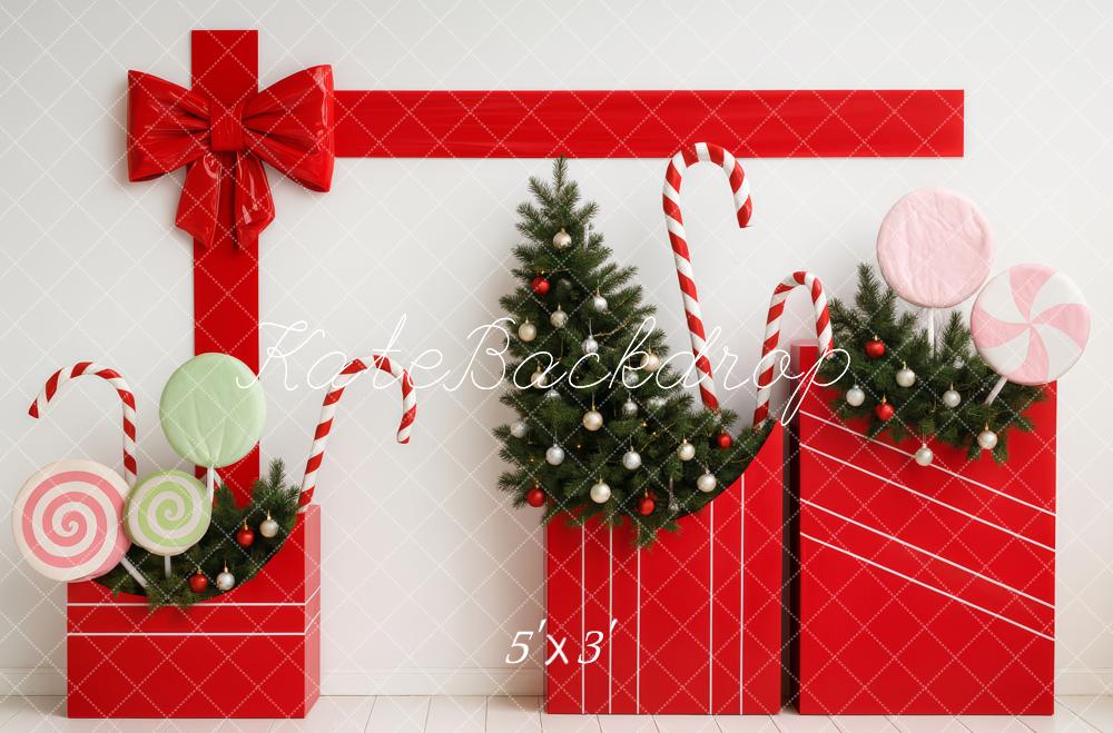Kate Christmas Gift Boxes Candy Canes Lollipops Trees Backdrop Designed by Patty Roberts