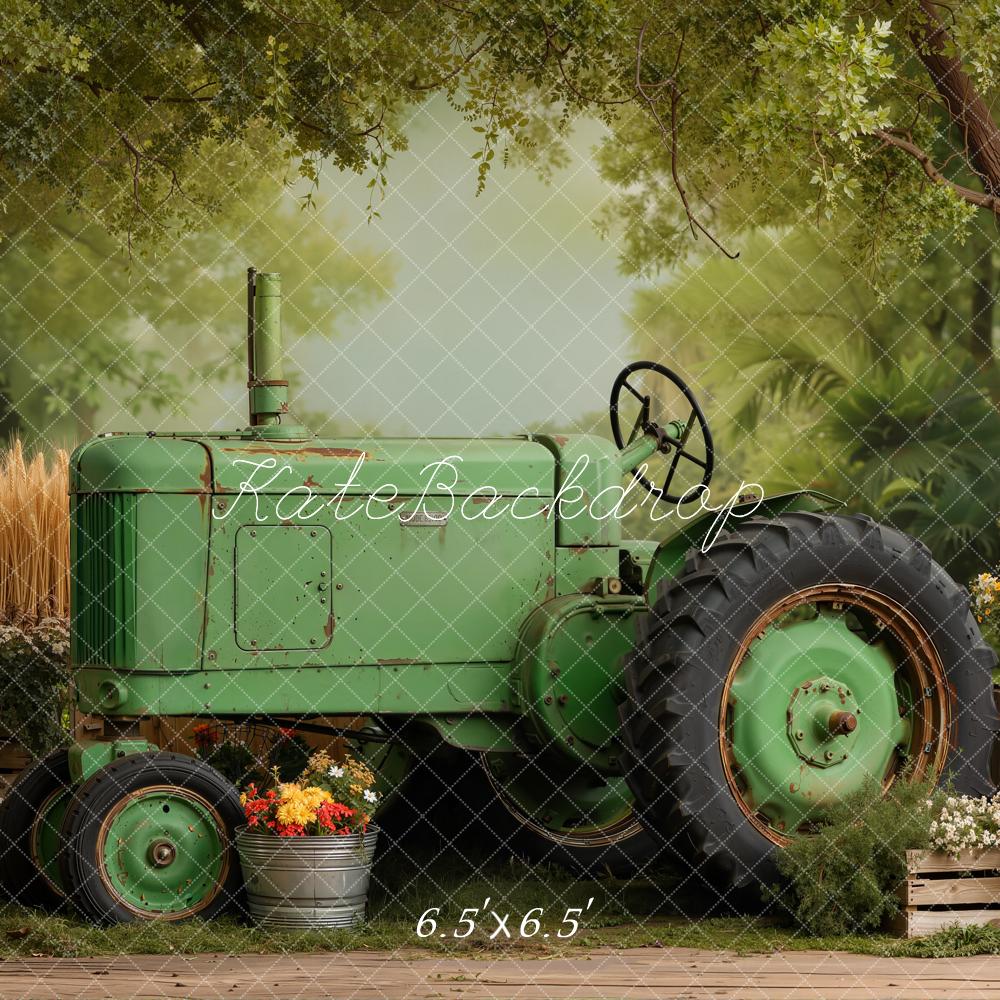 Kate Summer Tractor Wheat Crates Trees Printed Backdrop Designed by Emetselch