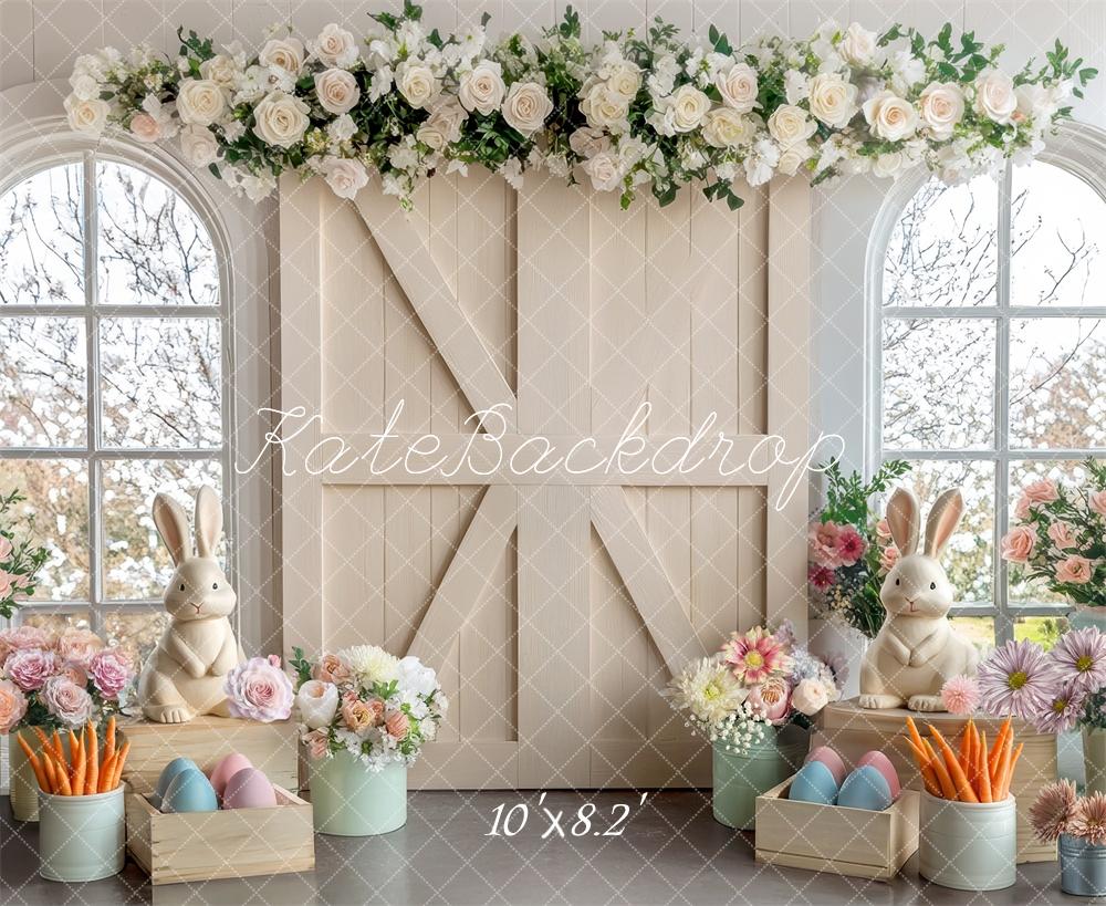 Kate Easter Interior Floral Cream Barn Door Backdrop Designed by Mini MakeBelieve