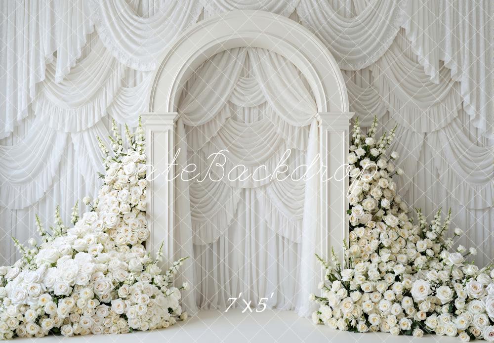 Kate Spring White Flower Arch Wedding Draped Curtains Backdrop Designed by Mini MakeBelieve