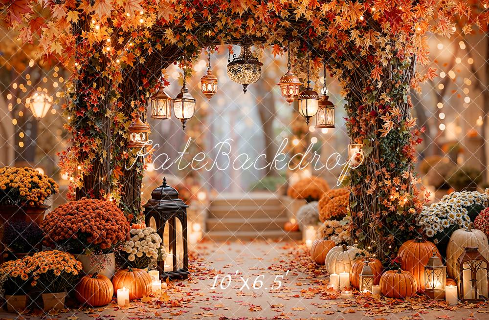 Kate Fall Maple Leaves Arch Pumpkins Lanterns Stairs Backdrop Designed by Emetselch