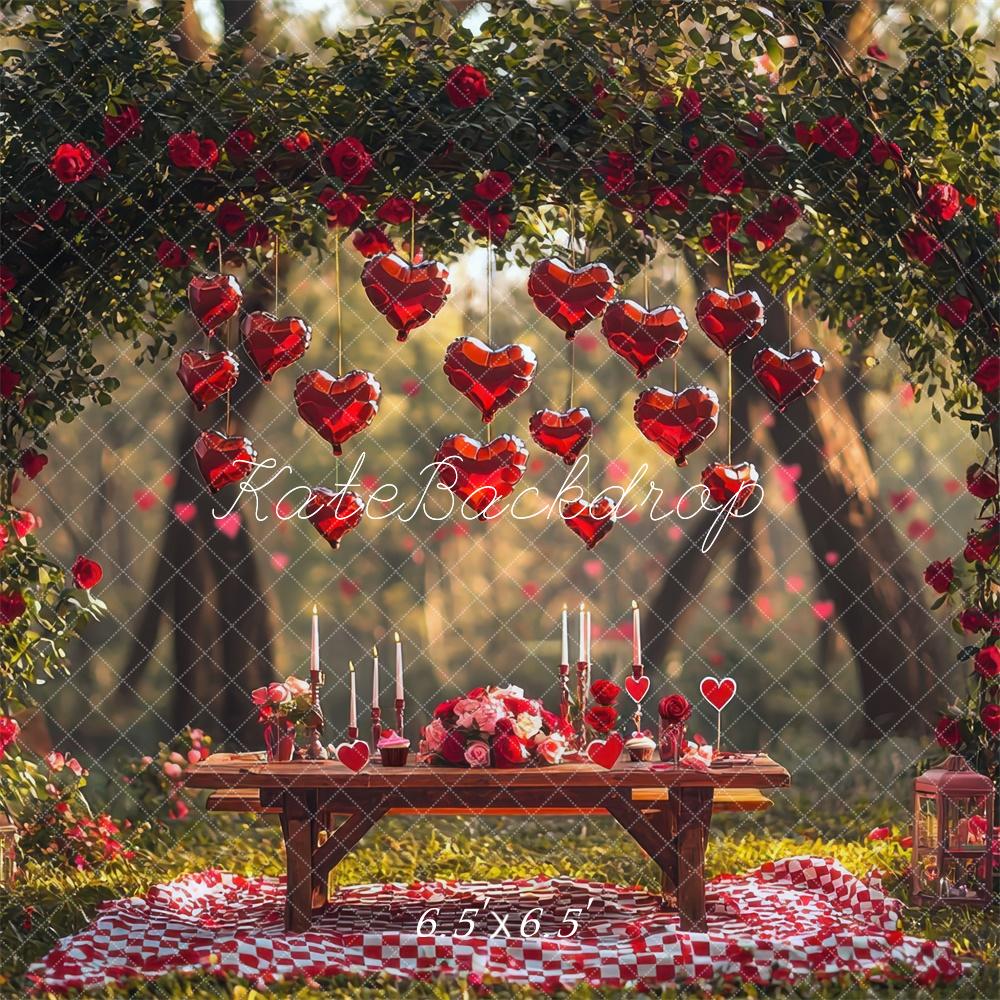 Kate Valentine Picnic Flower Arch Hearts Backdrop Designed by Mini MakeBelieve
