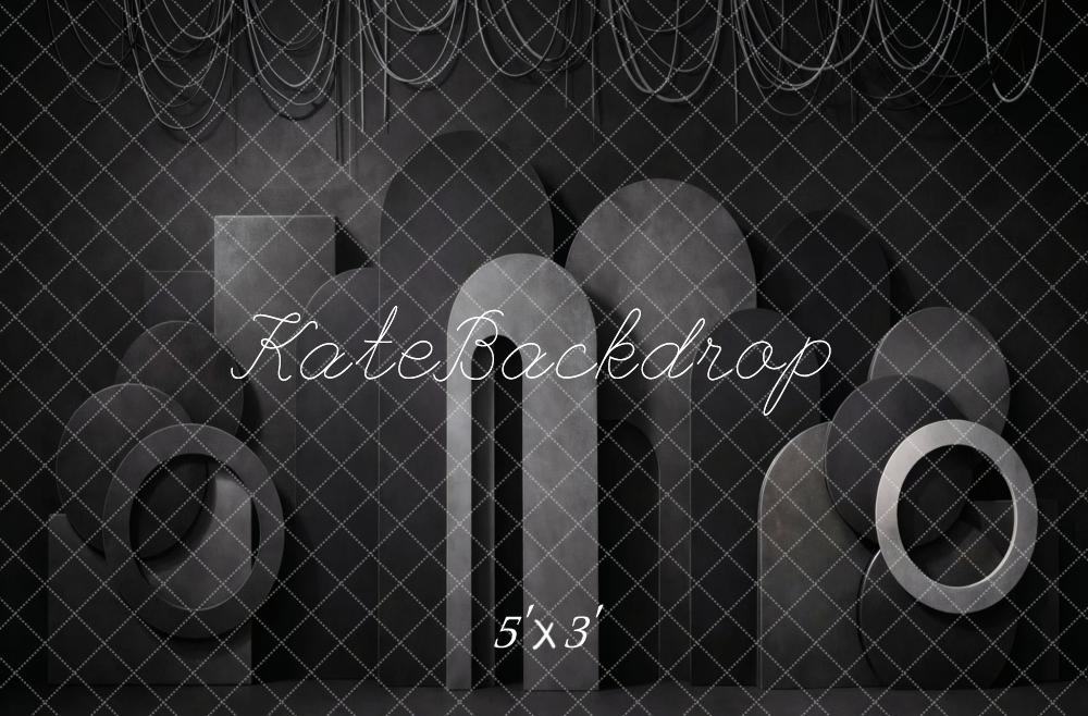 Kate Black Geometric Arch Shapes Printed Backdrop Designed by Vertigo Productions