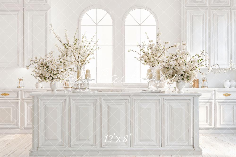 Kate Spring White Kitchen Floral Cabinets Backdrop Designed by Emetselch