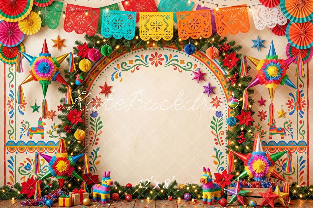 Kate Christmas Mexican Fiesta Papel Picado Piñata Arch Printed Backdrop Designed by Patty Roberts