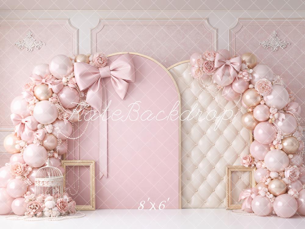 Kate Birthday Princess Pink Arch Balloon Bow Flower Printed Backdrop Designed by Ashley Paul