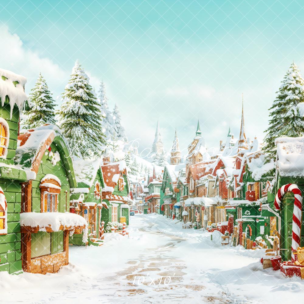 Kate Christma Village Candy Cane Snowy Backdrop Designed by Emetselch