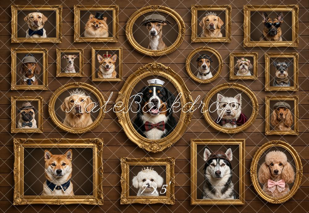 Kate Vintage Dog Portraits Frames Brown Wall Printed Backdrop Designed by Chain Photography