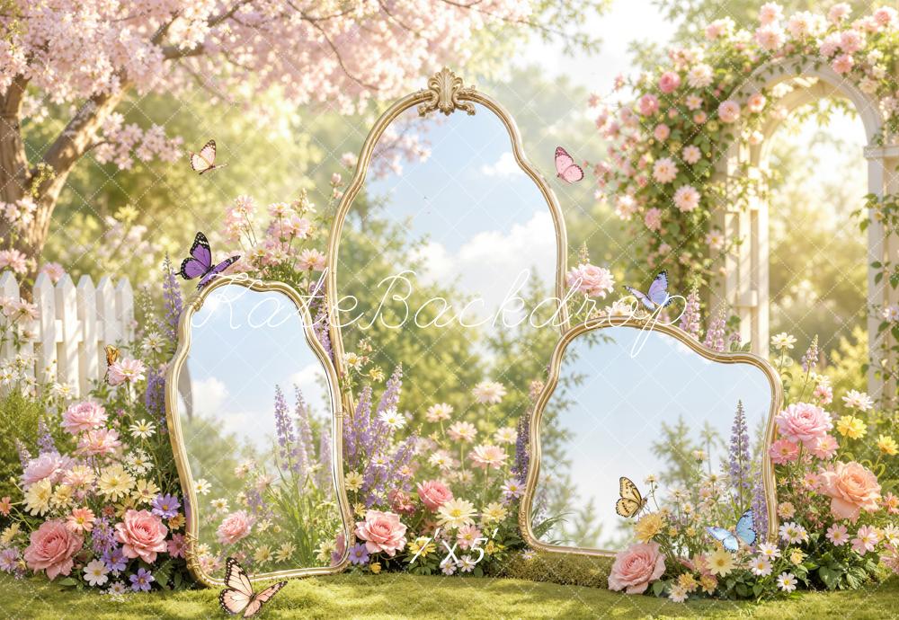 Kate Spring Garden Mirrors Cherry Blossom Butterflies Printed Backdrop Designed by Emetselch