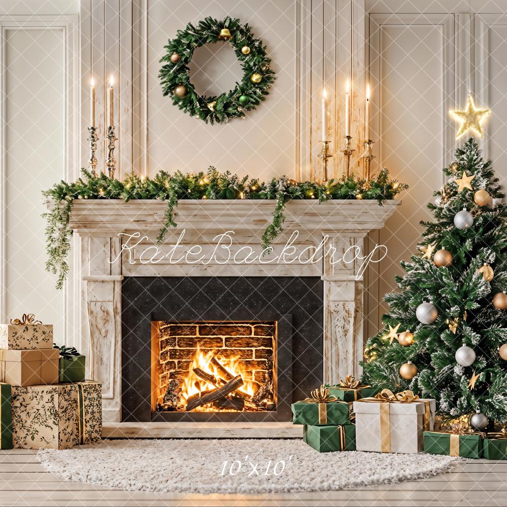 Kate Christmas Tree White Fireplace Gift Box Backdrop Designed by Emetselch