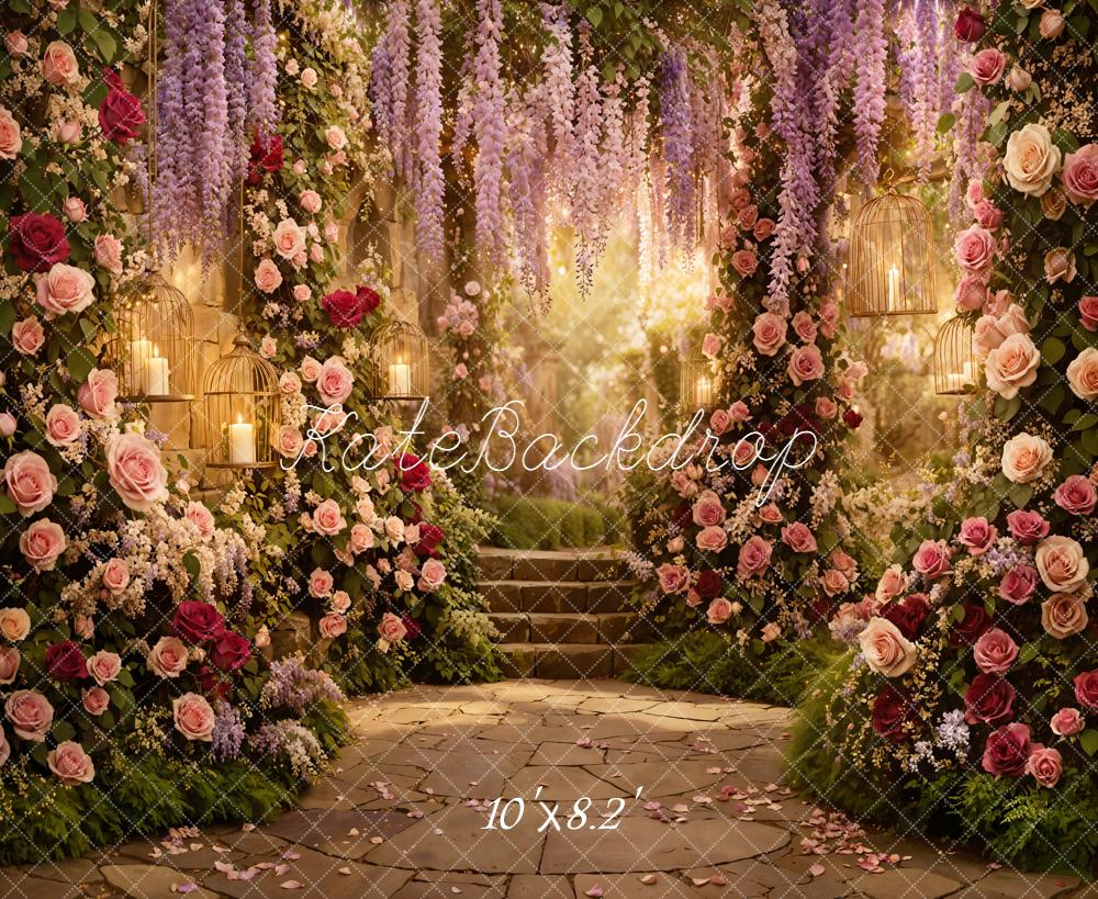 Kate Spring Flower Arch Garden Stairs Candles Backdrop Designed by Emetselch