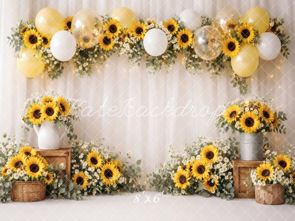 Kate Summer Sunflower Daisy Balloon Garland Printed Backdrop Designed by Vertigo Productions