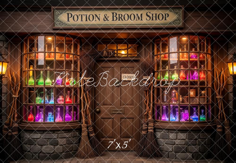 Kate Halloween Potion Broom Shop Windows Lamps Backdrop Designed by Patty Roberts