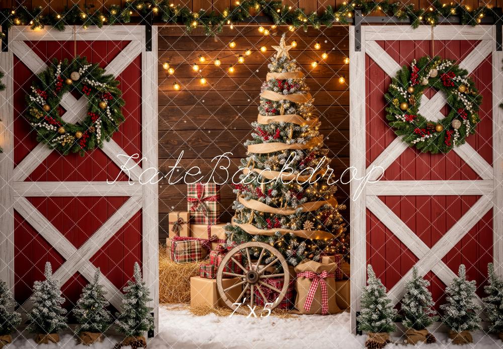 Kate Christmas Barn Doors Wreath Wagon Wheel Backdrop Designed by Patty Roberts