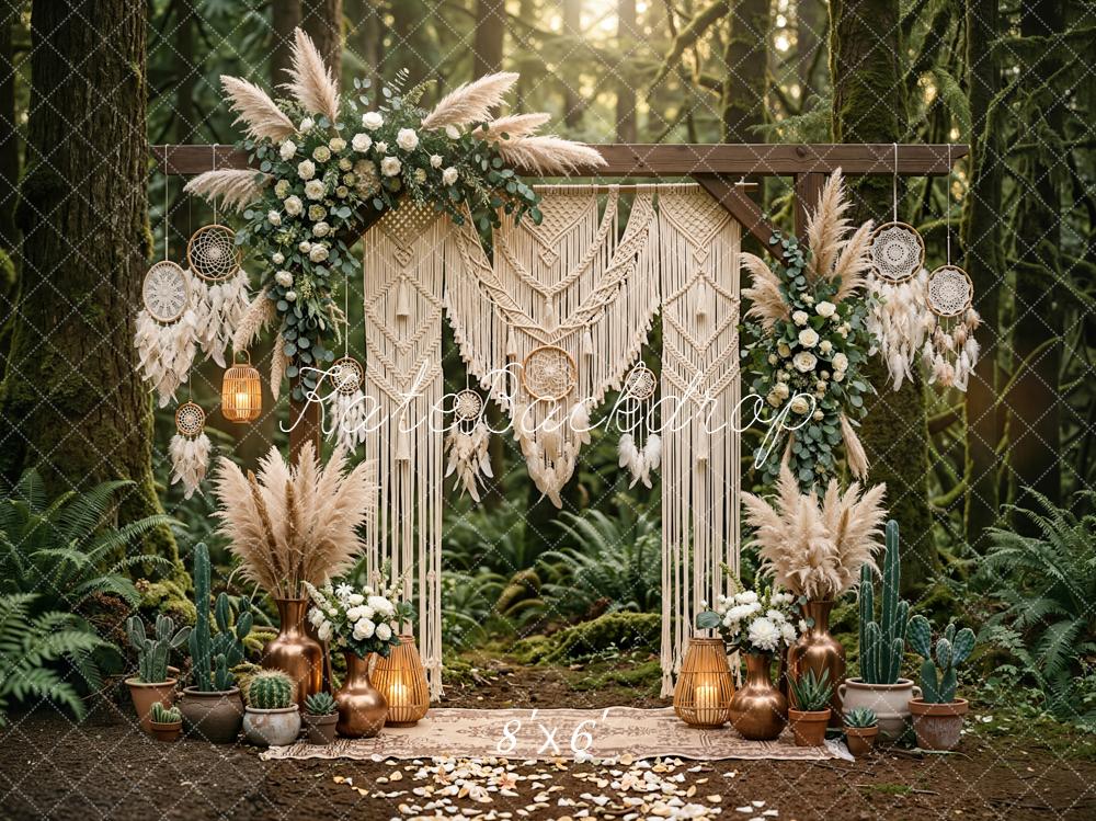 Kate Boho Macrame Dreamcatcher Forest Arch Printed Backdrop Designed by Emetselch