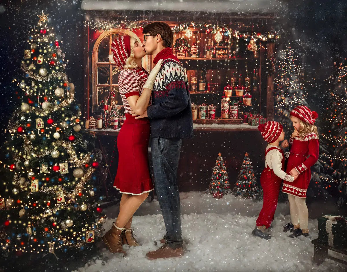 Kate Christmas Tree Snowy Hot Cocoa Booths Backdrop Designed by Emetselch