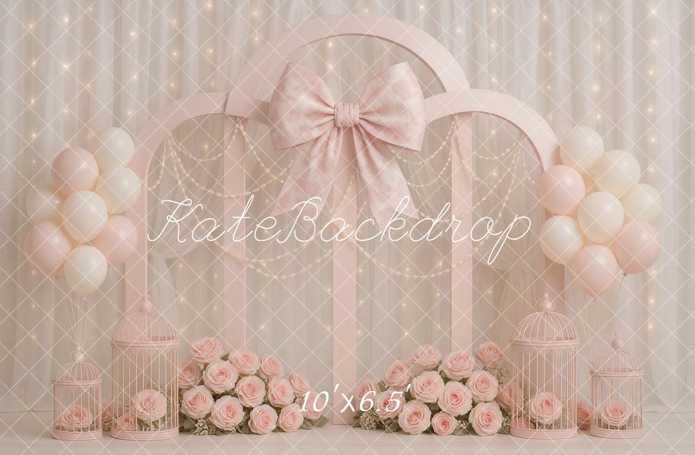 Kate Birthday Pink Floral Arch Bow Backdrop Designed by Ashley Paul