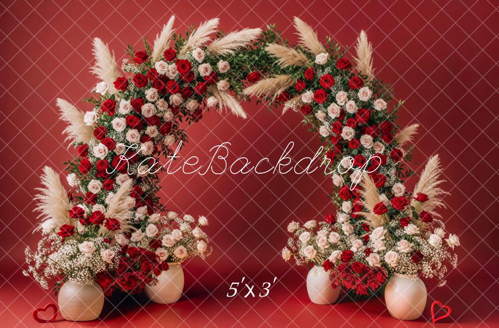 Kate Mother's Day Flower Arch Red Roses White Roses Pampas Grass Backdrop Designed by Patty Roberts