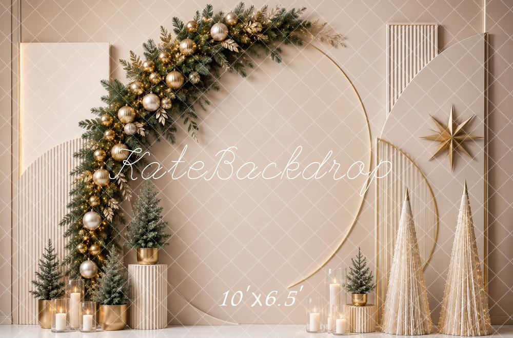 Kate Christmas Garland Arch Geometric Beige Trees Printed Backdrop Designed by Shutter Swan Studios