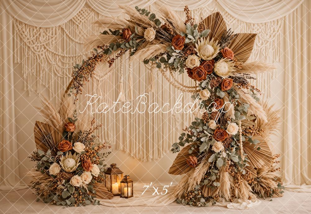 Kate Mother's Day Boho Flower Arch Macrame Lantern Beige Backdrop Designed by Emetselch