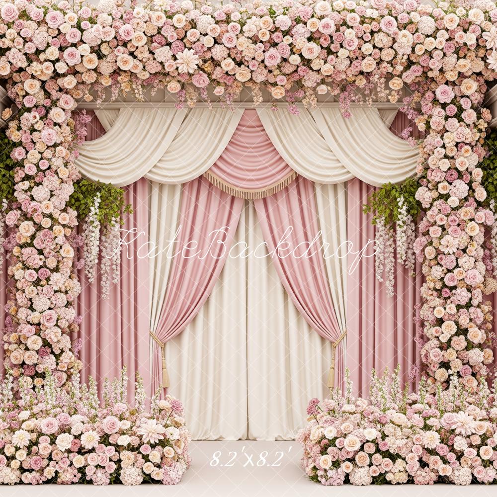 Kate Mother's Day Flower Arch Pink Rose Columns Drapes Backdrop Designed by Patty Roberts