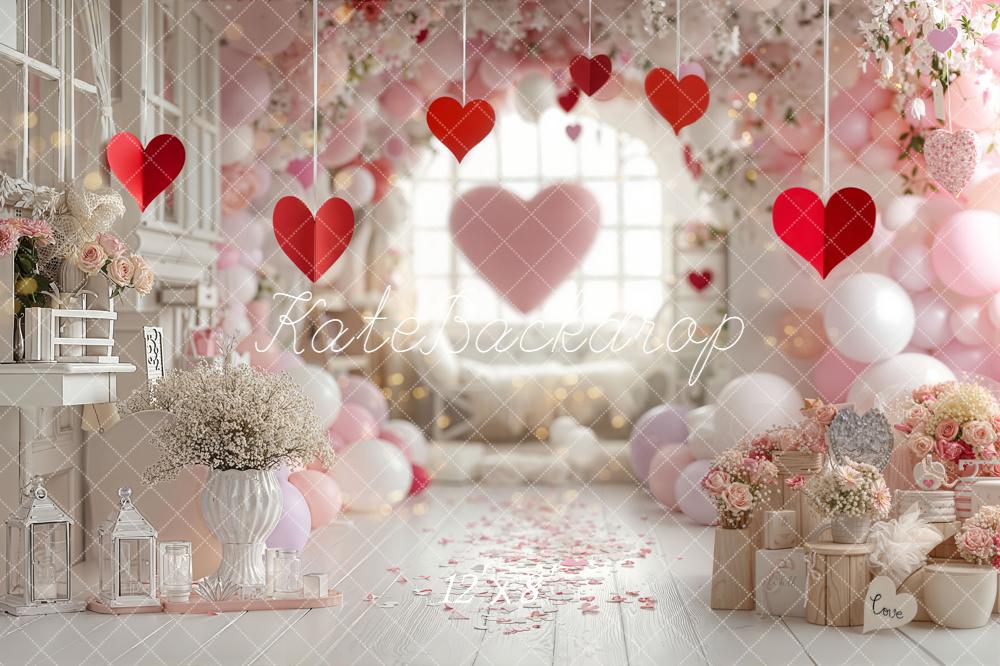 Kate Valentine's Day Hearts Pink Balloons Flowers Arch Backdrop Designed by Emetselch
