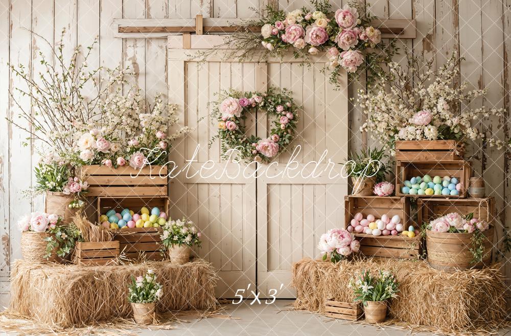 Kate Easter Spring White Barn Door Flowers Eggs Wood Crates Backdrop Designed by Emetselch
