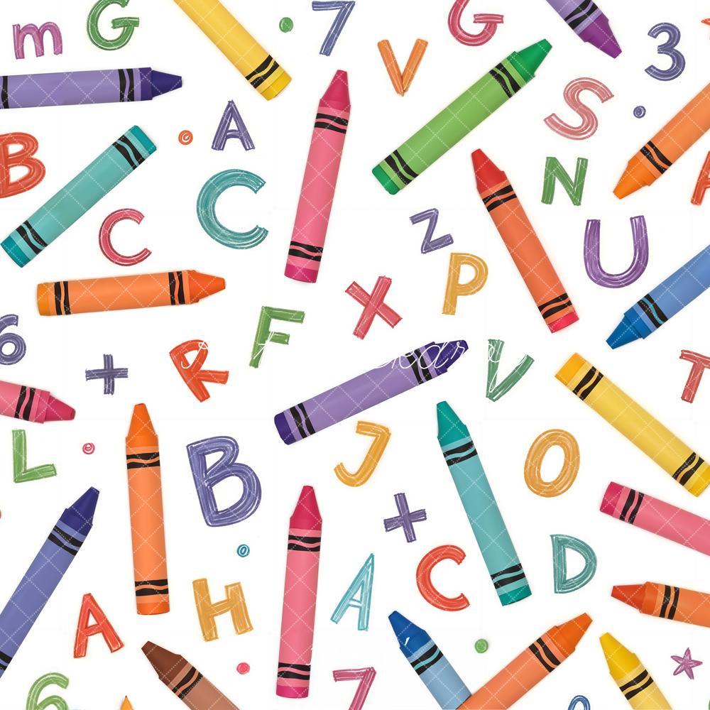 Kate Back to School Crayons Letters Numbers Printed Backdrop Designed by Chain Photography