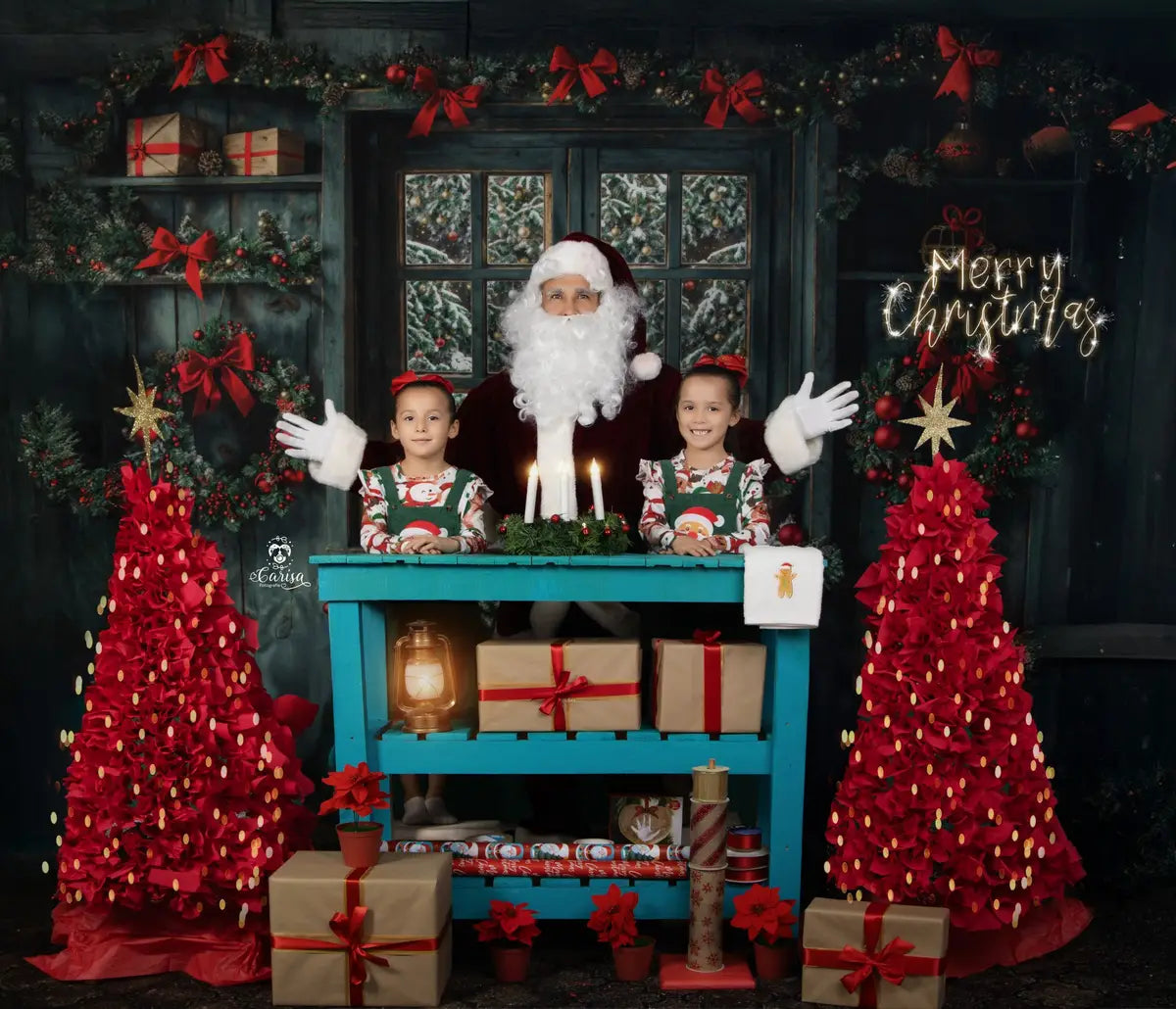 Fondo de Ventana de Madera Verde Envejecida de Navidad Diseñado por Emetselch