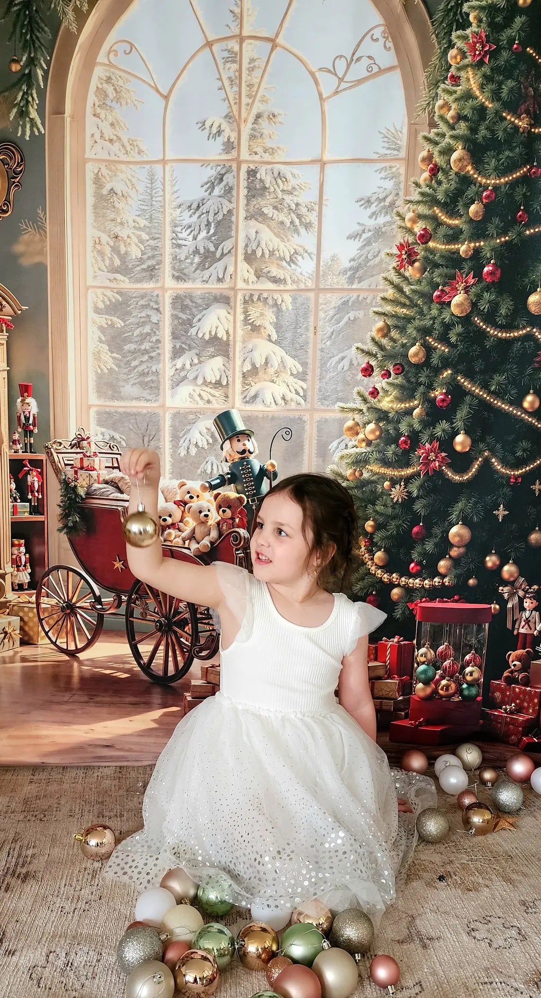 Kate Christmas Tree Toys Room Nutcracker Sleigh Fireplace Backdrop Designed by Emetselch