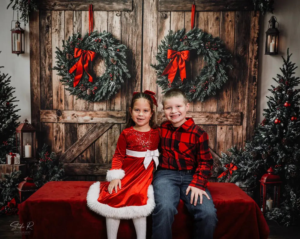 Kerst Houten Schuifdeur Met Krans Foto Achtergrond Designed by Emetselch