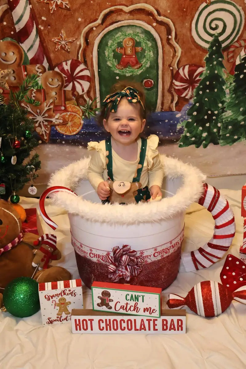 Kate Christmas Hot Cocoa Backdrop Outside Gingerbread House Designed by GQ