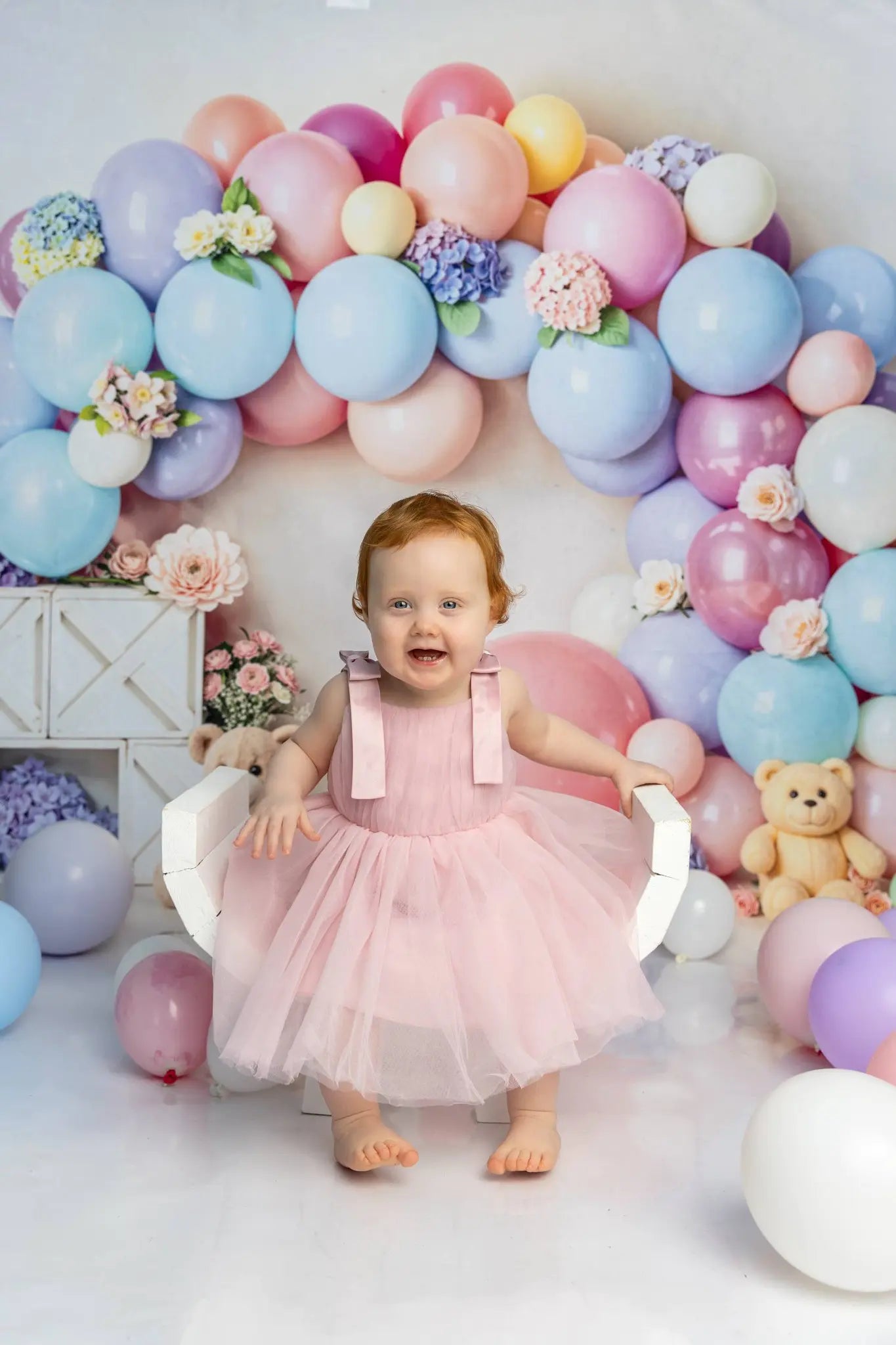 Kate Cake Smash Pastel Balloon Flower Arch Backdrop Designed by Emetselch