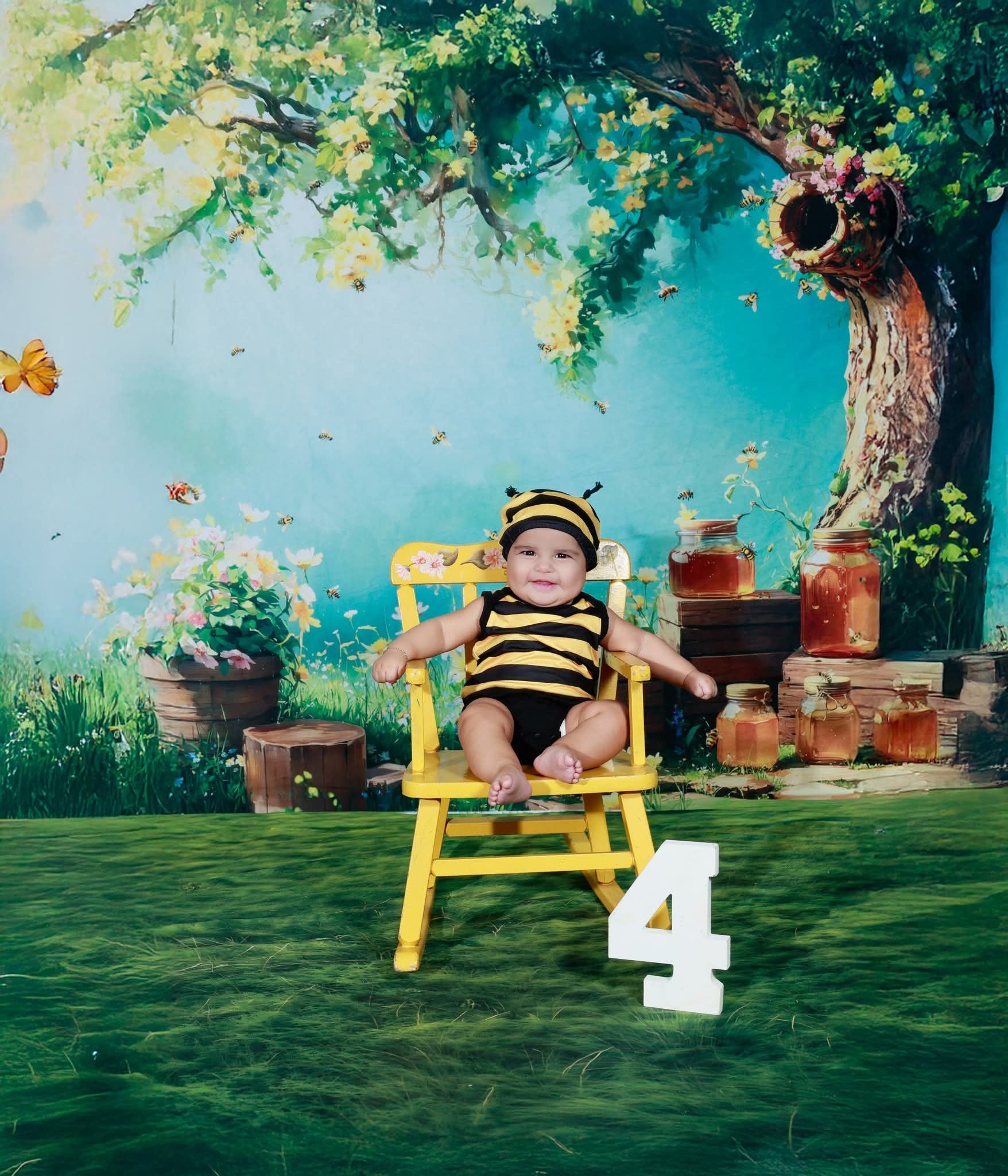 Kate Spring Floral Tree with Honey Jars Printed Backdrop for Kid Portraits Designed by Emetselch