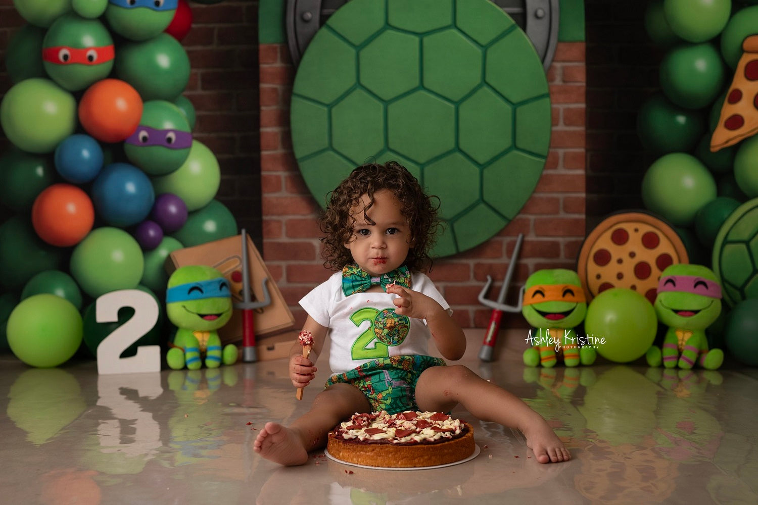 Verjaardagsschildpadballon-pizza Foto Achtergrond Designed by Mini MakeBelieve