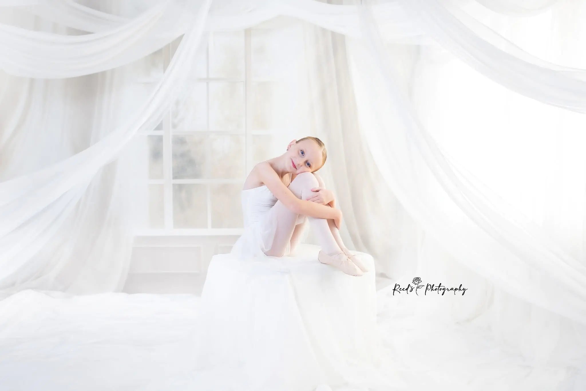 Kate Spring White Curtains Windows Room Backdrop Designed by Chain Photography