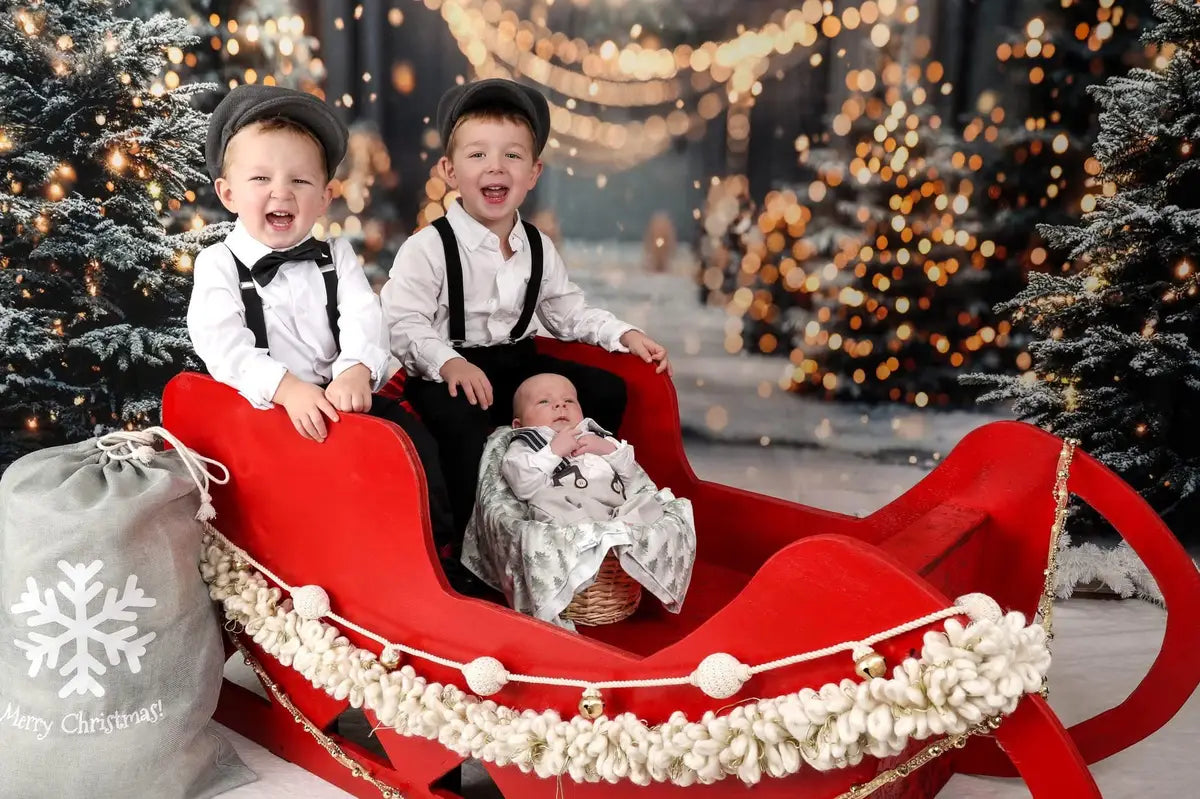 Fondo de bosque exterior de Navidad de invierno blanco diseñado por Emetselch