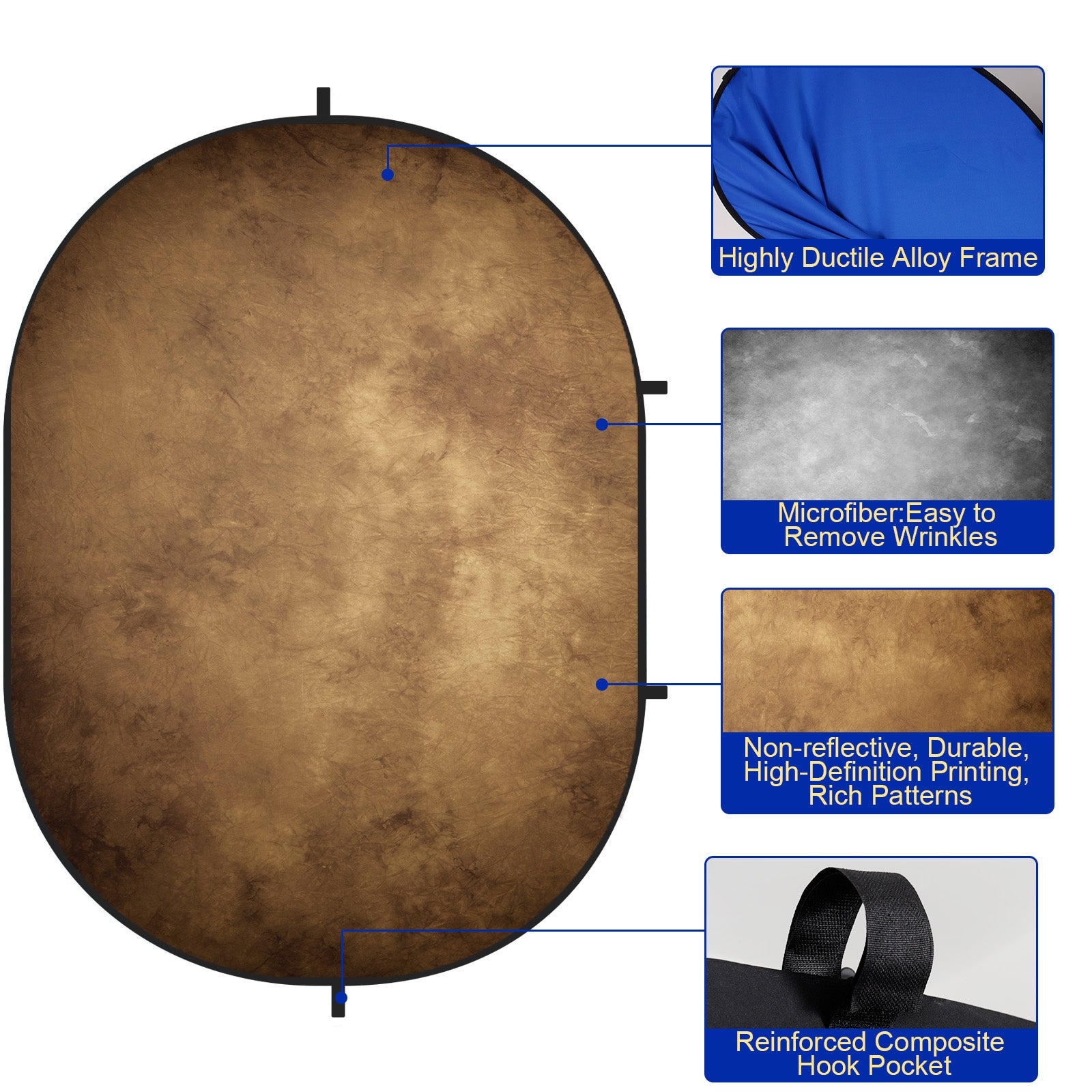 RTS Kate Abstract Brown / Gray Microfiber Collapsible Backdrop for Photography 5X6.5ft(1.5x2m) (US & CA Only)