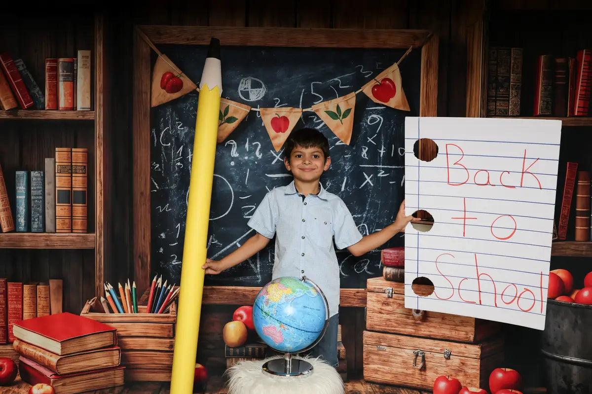 Kate Graduation/Back to School Blackboard Bookshelf Wood Backdrop Designed by Emetselch