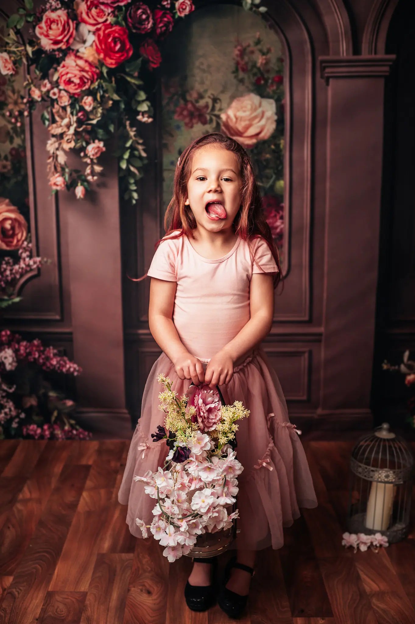 Kate Vintage Flower Arch Brown Wall Floral Printed Backdrop Designed by Emetselch