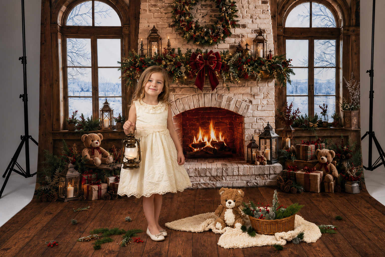 Kate Christmas Window Fireplace Wreath Photo Kit Photography Backdrops&Props Themed Bundle(US ONLY)