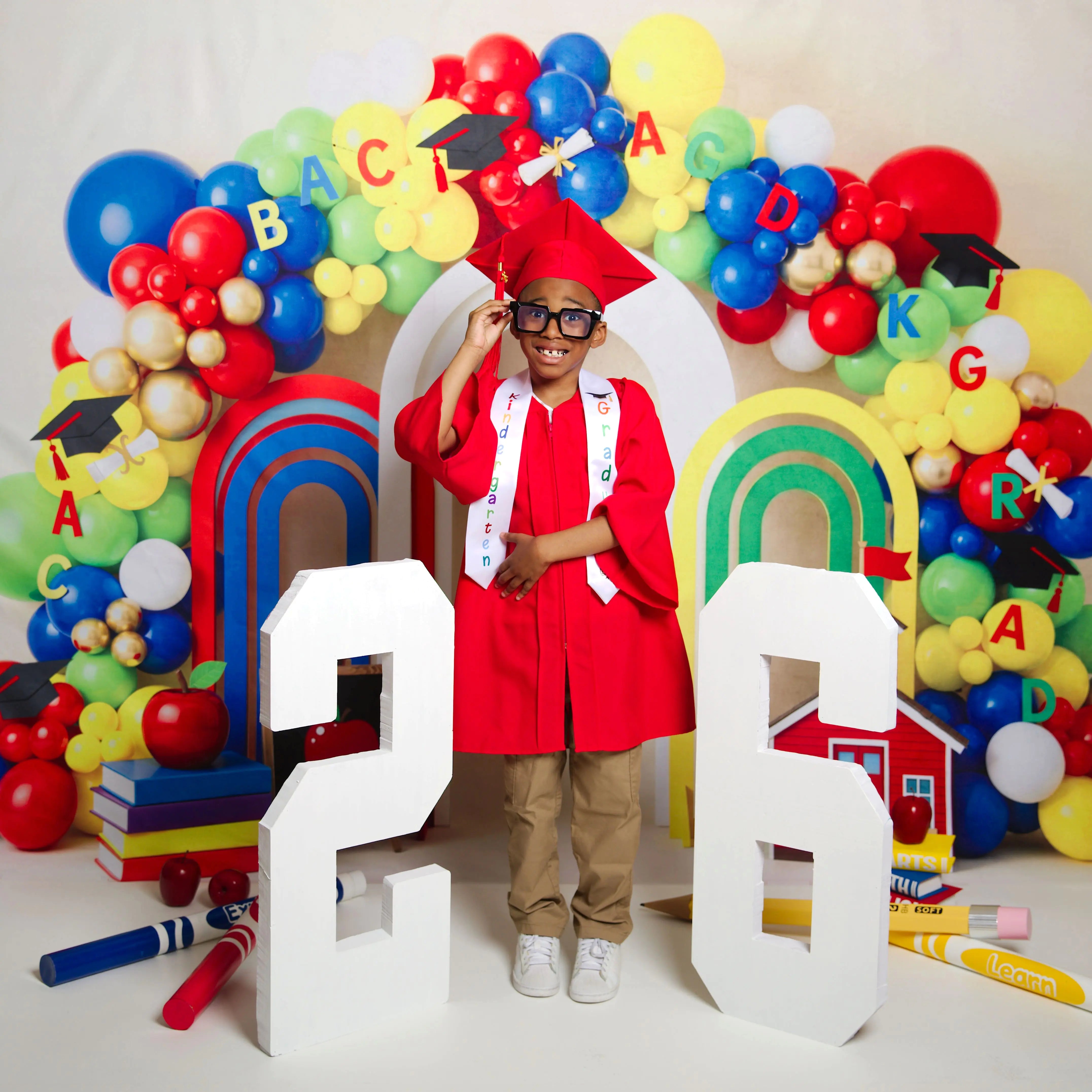 Kate Graduation Colorful Balloon Arch Chalkboard Printed Backdrop Designed by Emetselch