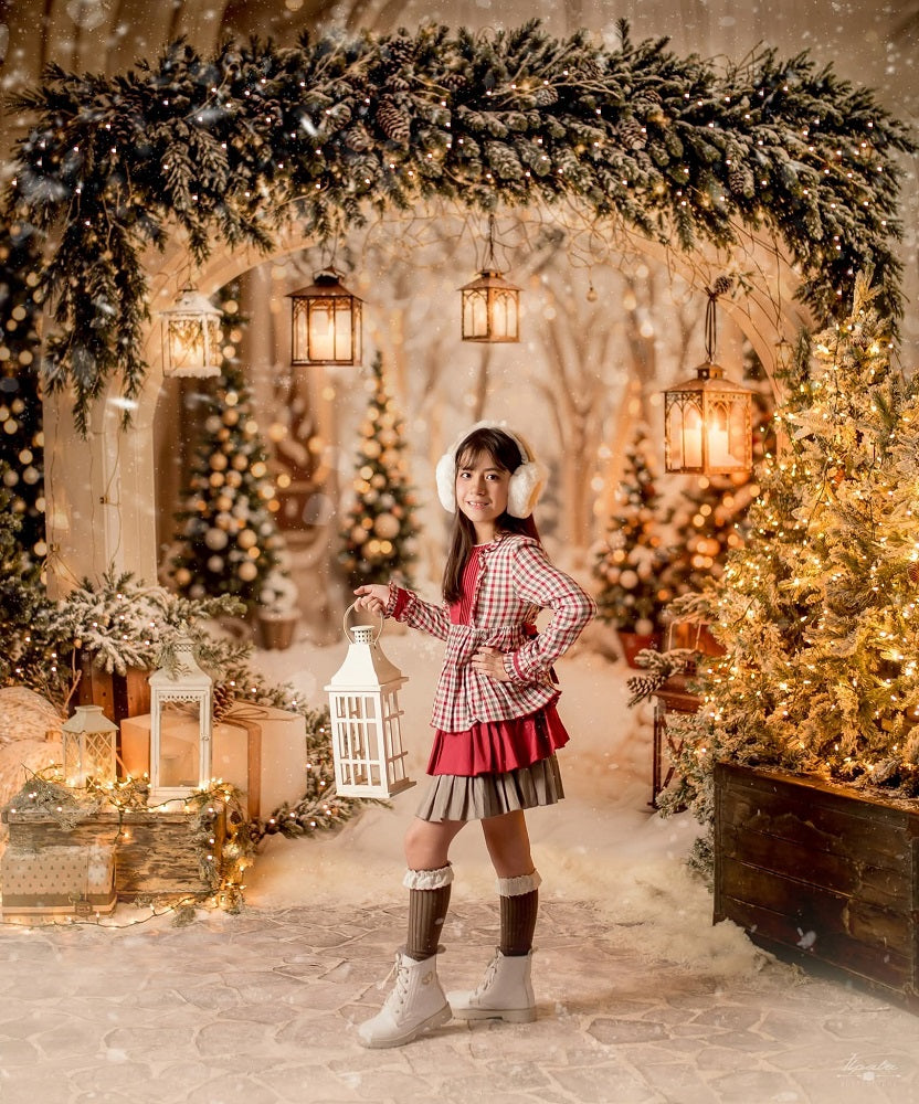 Kate Christmas Arch Garland Snow Trees Backdrop Designed by Emetselch